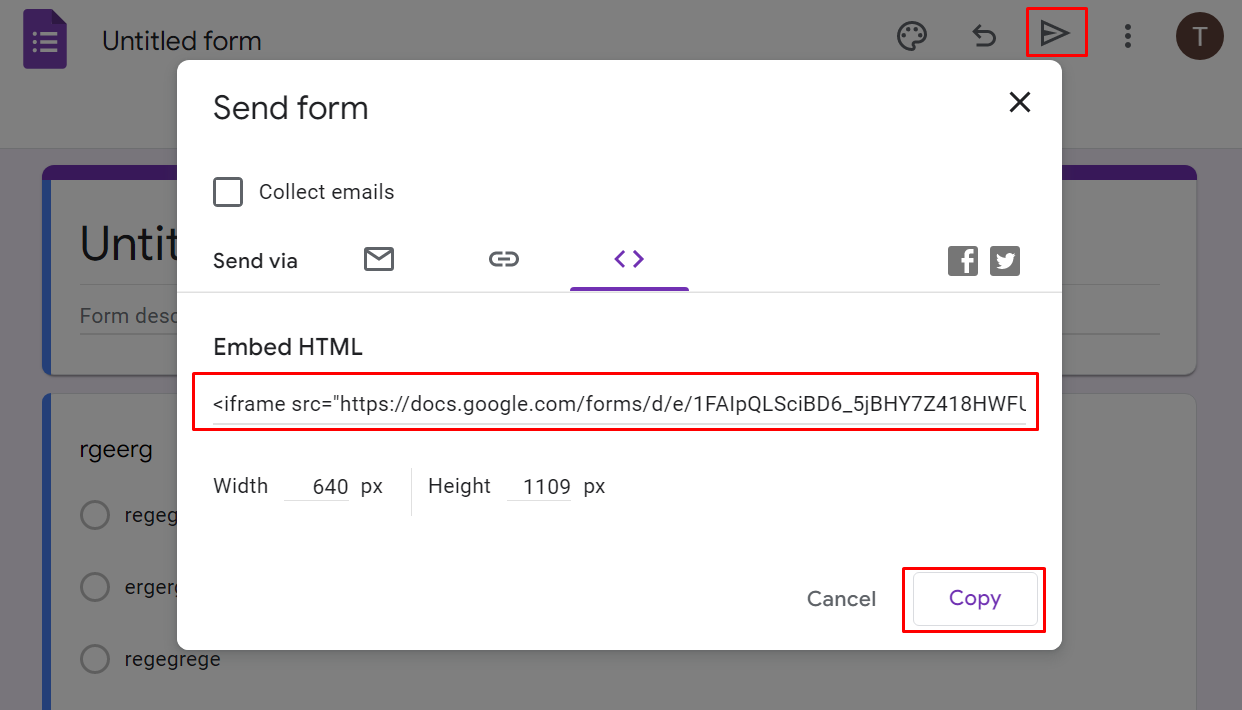 embed google forms in Website