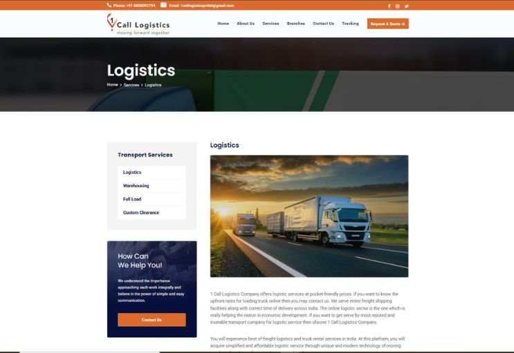 1 Call Logistics website screenshot 2 - inner page of professional website