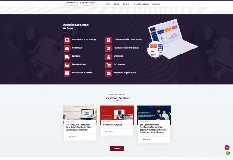 Aagam Shah CA website screenshot 2 - inner page of professional website