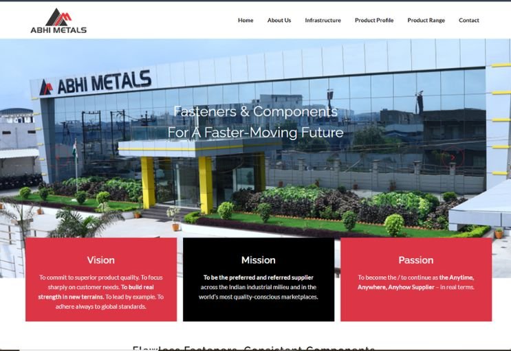 Abhi Metals website screenshot 1 - homepage of corporate website