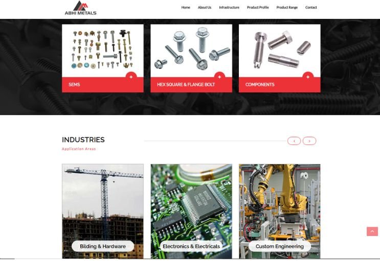 Abhi Metals website screenshot 2 - inner page of corporate website