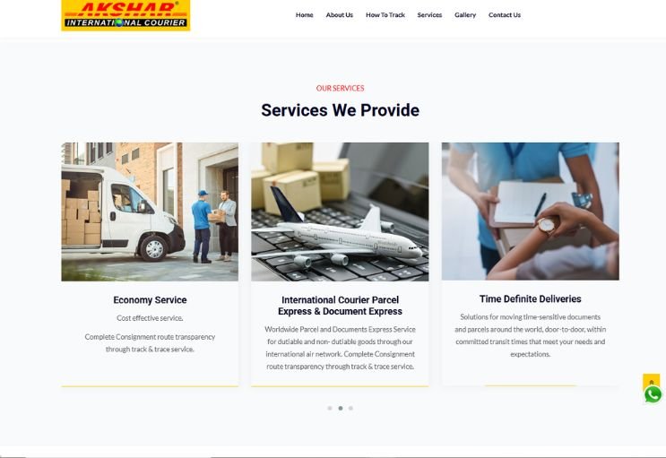 Akshar Courier website screenshot 2 - inner page of professional website