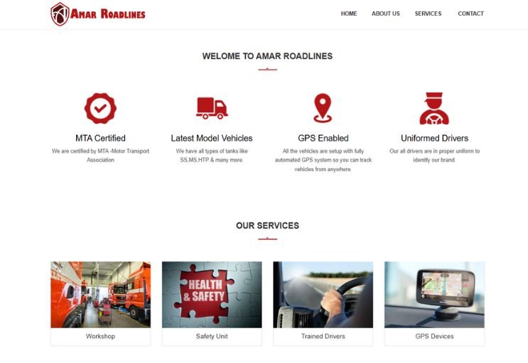 Amar Roadlines website screenshot 2 - inner page of professional website