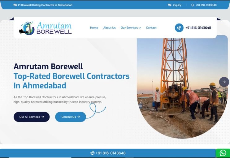 Amrutam Borewell website screenshot 1 - homepage of professional website