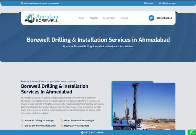 Amrutam Borewell website screenshot 2 - inner page of professional website