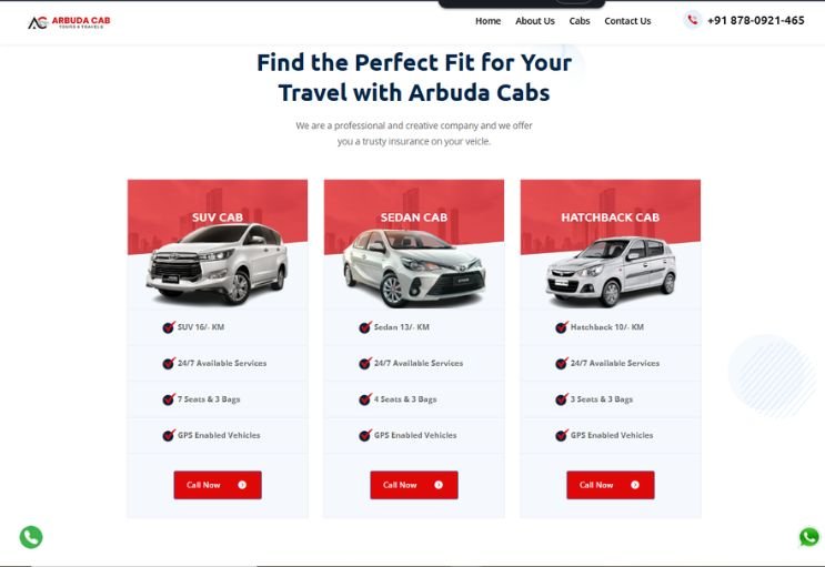 Arbuda Cabs website screenshot 2 - inner page of professional website