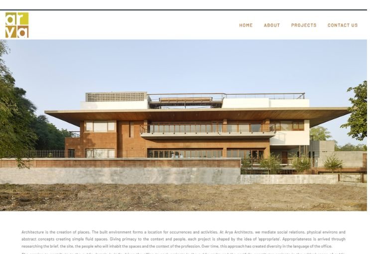 Arya Architects website screenshot 1 - homepage of portfolio website