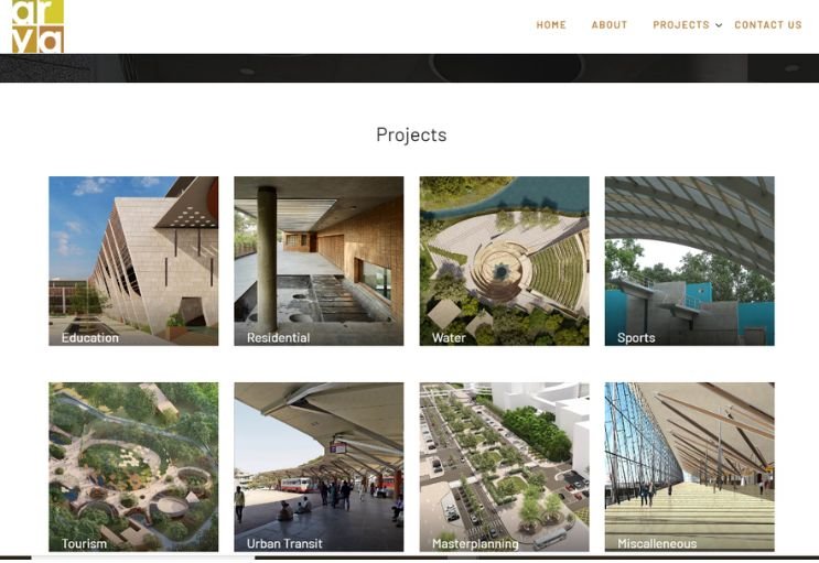 Arya Architects website screenshot 2 - inner page of portfolio website
