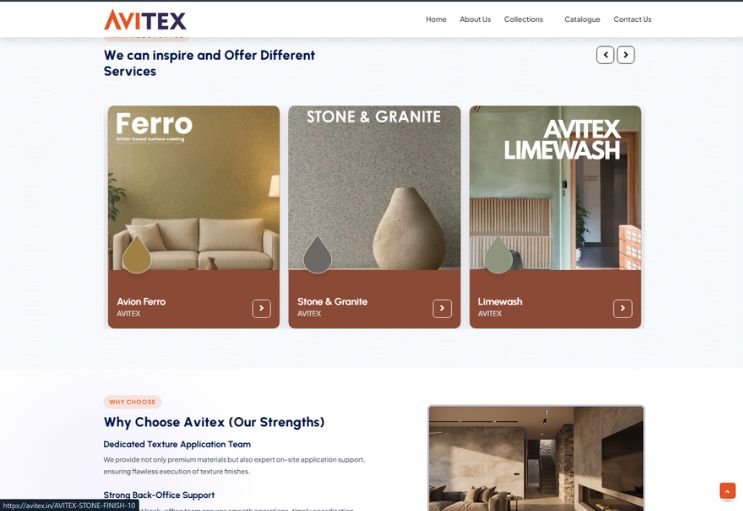 Avitex website screenshot 2 - inner page of product catalog website