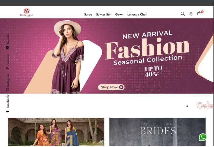 Bollywood Wear website screenshot 1 - homepage of professional website