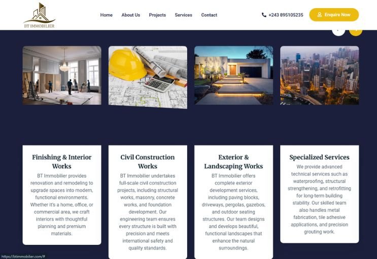 BT Immobilier website screenshot 2 - inner page of real estate website