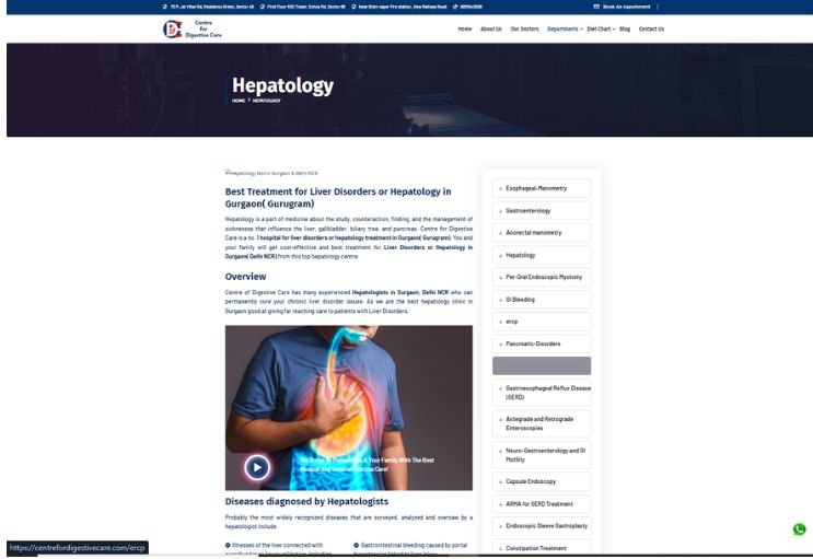 Centre For Digestive Care website screenshot 2 - inner page of professional website