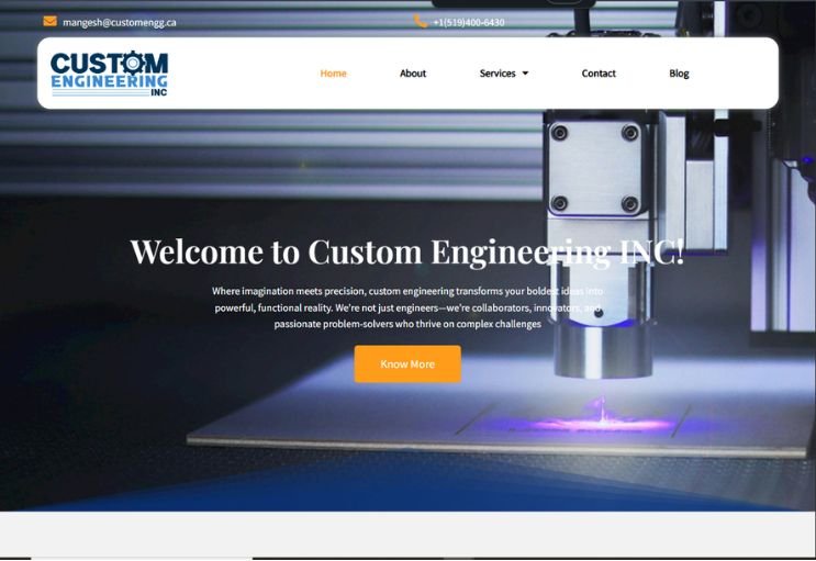 Custom Engineering website screenshot 1 - homepage of corporate website