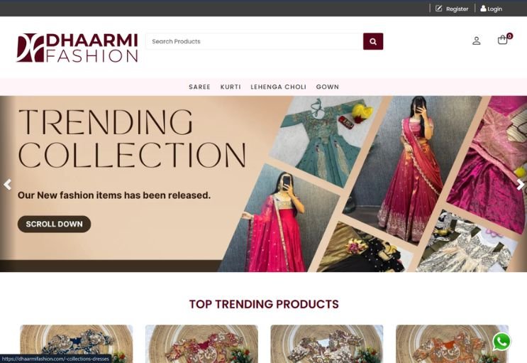 Dhaarmi Fashion website screenshot 1 - homepage of professional website