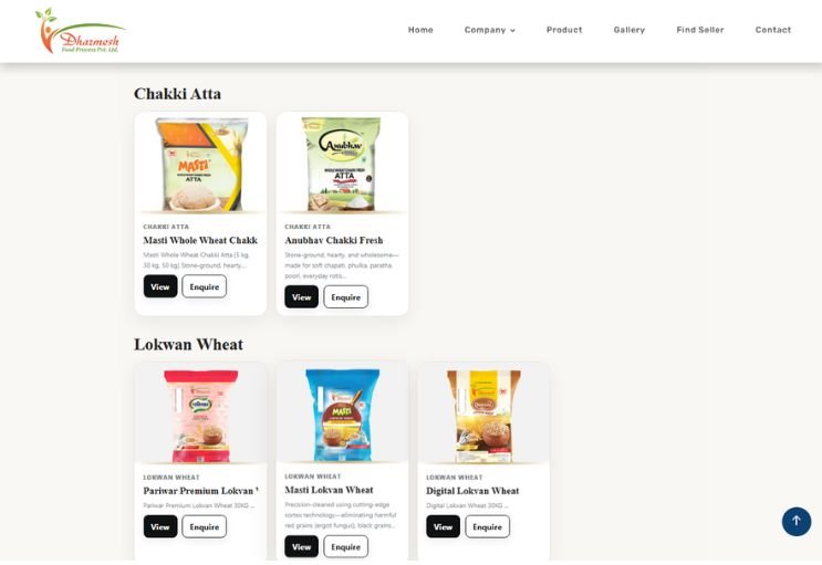 Dharmesh Food website screenshot 2 - inner page of product catalog website