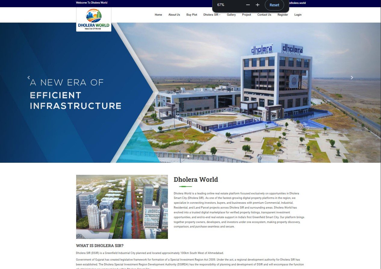 Dholera World website screenshot 1 - homepage of professional website