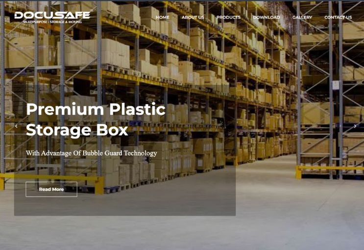 Docu Safe Box website screenshot 1 - homepage of product catalog website