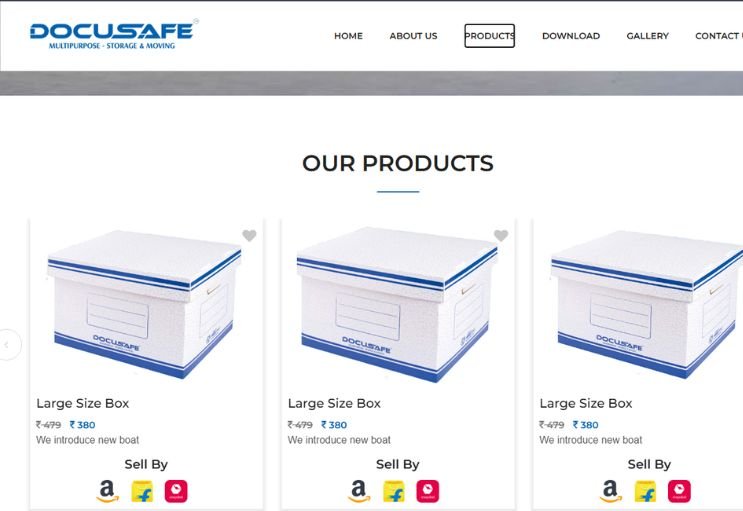 Docu Safe Box website screenshot 2 - inner page of product catalog website