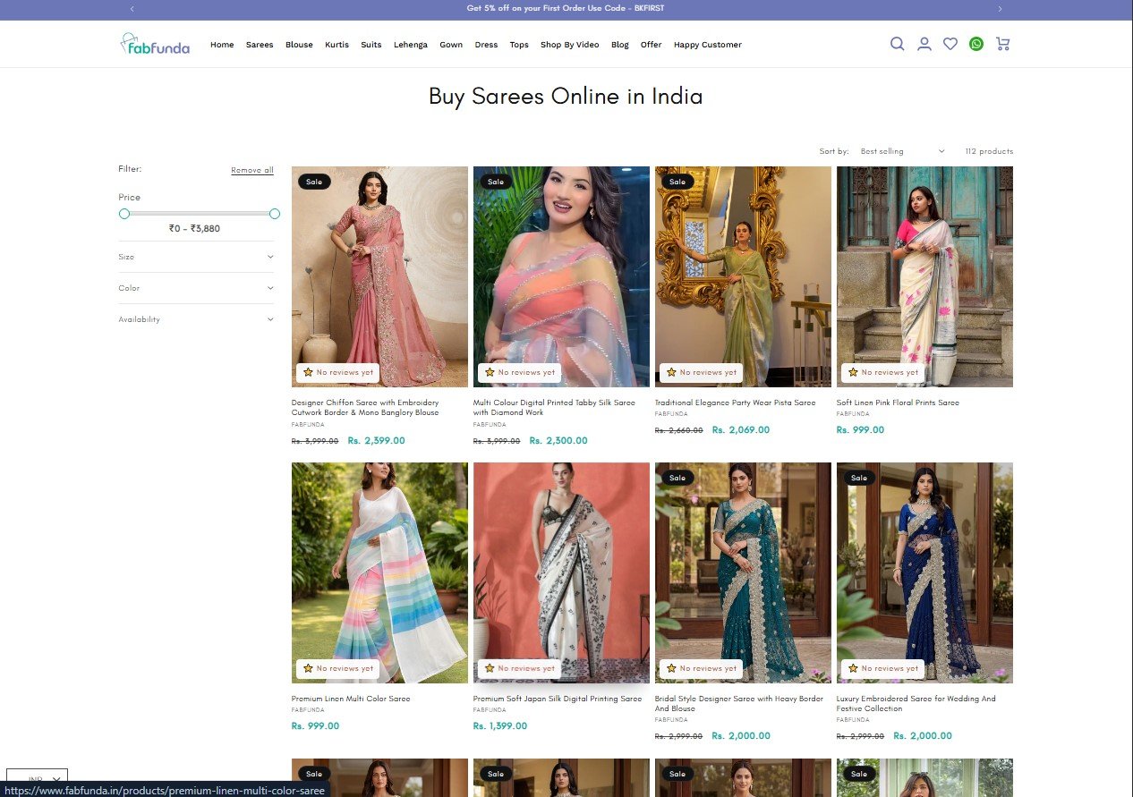 Fab Funda India website screenshot 2 - inner page of professional website
