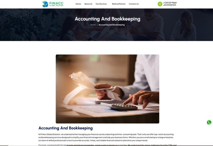 Finacc Global Solution website screenshot 2 - inner page of professional website