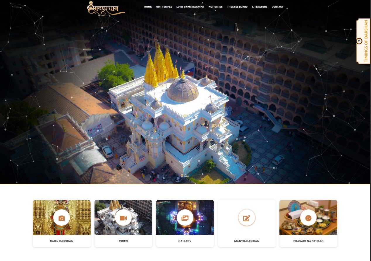 Gadhpur Mandir website screenshot 1 - homepage of professional website