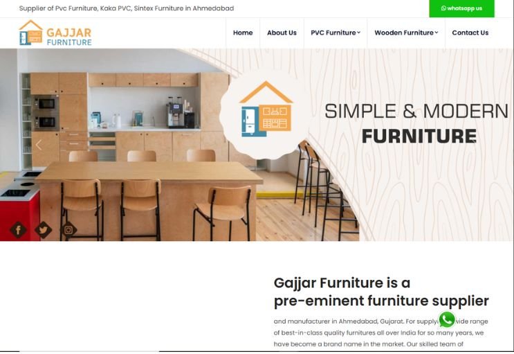 Gajjar Furniture website screenshot 1 - homepage of product catalog website