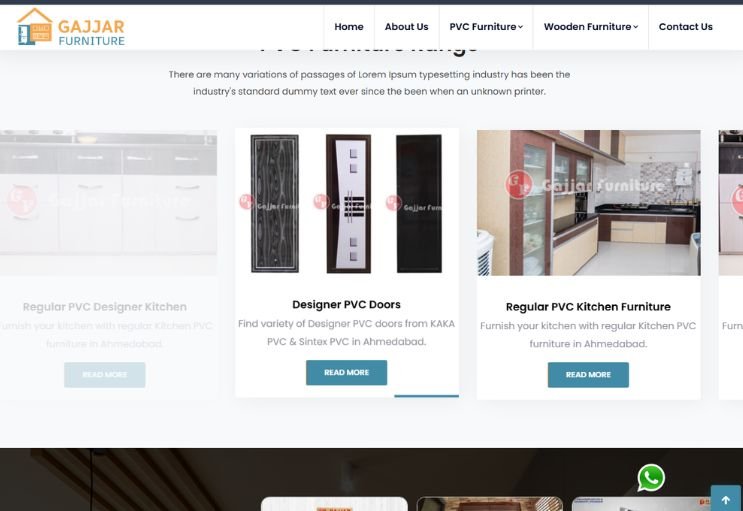 Gajjar Furniture website screenshot 2 - inner page of product catalog website