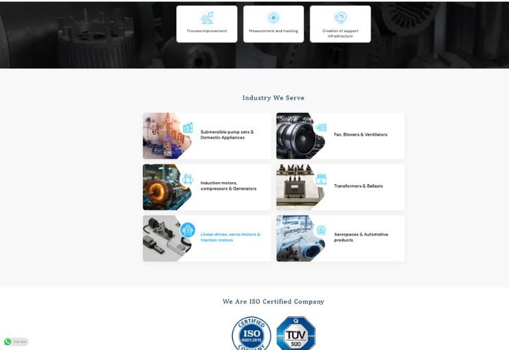 Galaxy Stamping website screenshot 2 - inner page of professional website