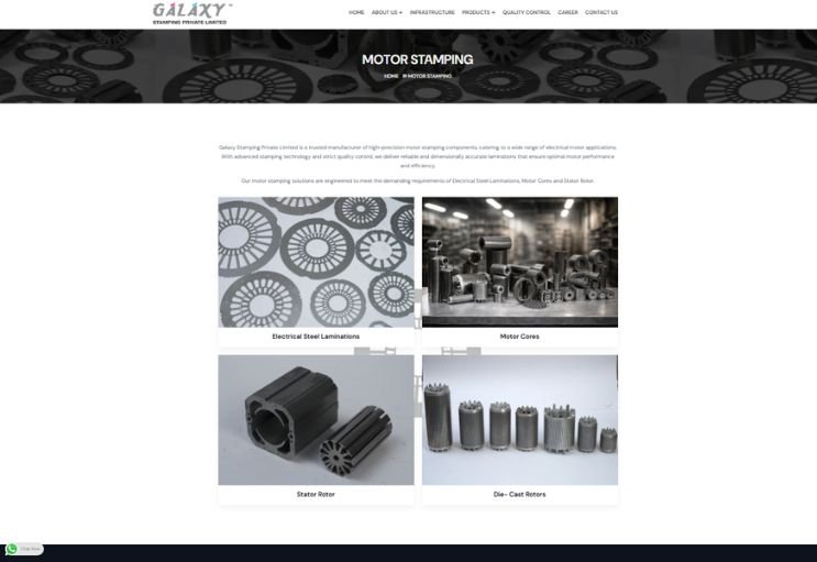 Galaxy Stamping website screenshot 3 - product page of professional website