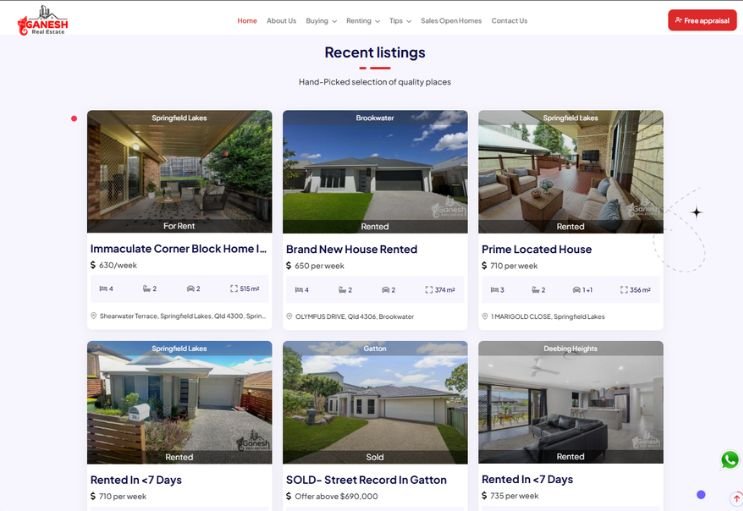 Ganesh Real Estate website screenshot 2 - inner page of real estate website