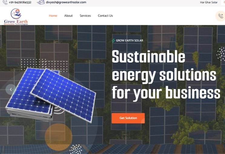 Grow Earth Solar website screenshot 1 - homepage of corporate website