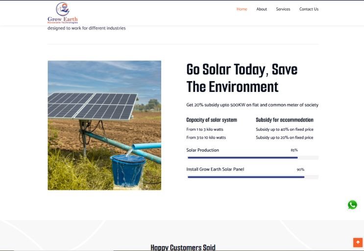 Grow Earth Solar website screenshot 2 - inner page of corporate website