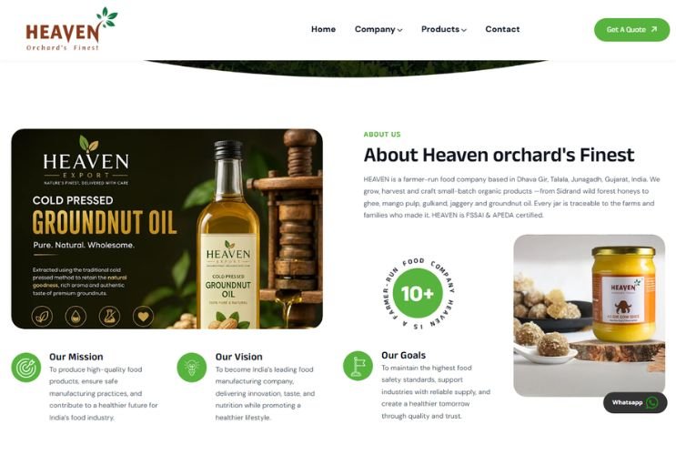 Heaven Export website screenshot 2 - inner page of professional website