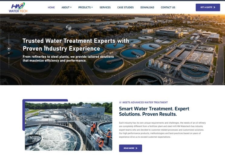 HM Water Tech website screenshot 1 - homepage of corporate website