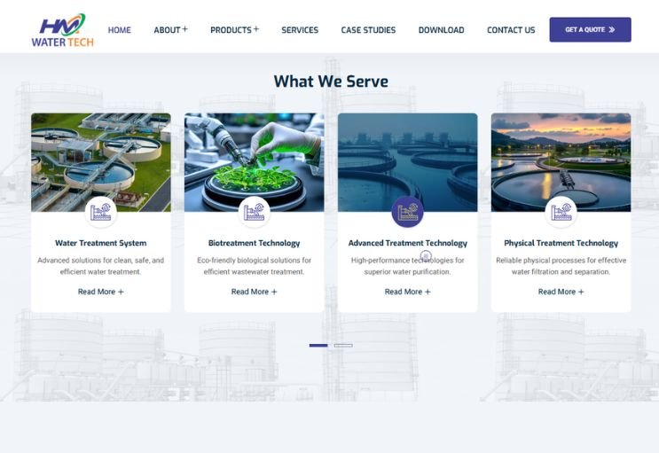 HM Water Tech website screenshot 2 - inner page of corporate website