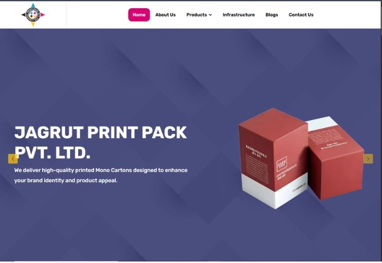 Jagrut Print Pack website screenshot 1 - homepage of corporate website