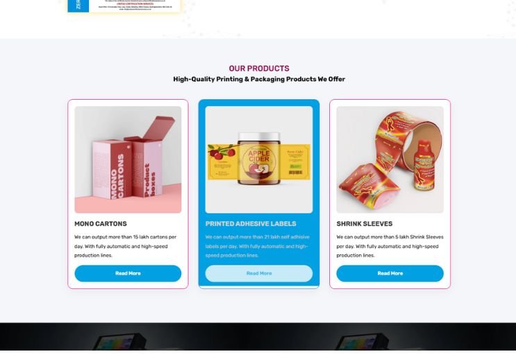 Jagrut Print Pack website screenshot 2 - inner page of corporate website