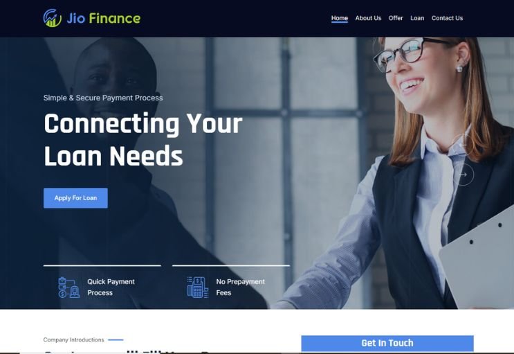 Jio Finance website screenshot 1 - homepage of professional website