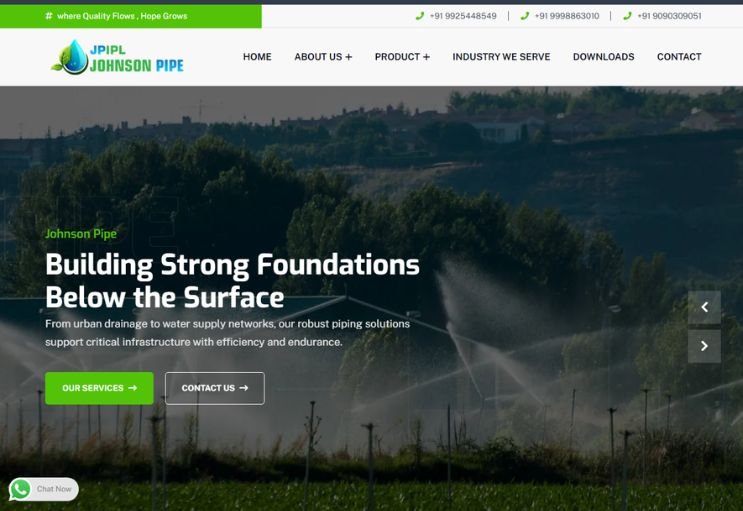 Johnson Pipe India website screenshot 1 - homepage of corporate website