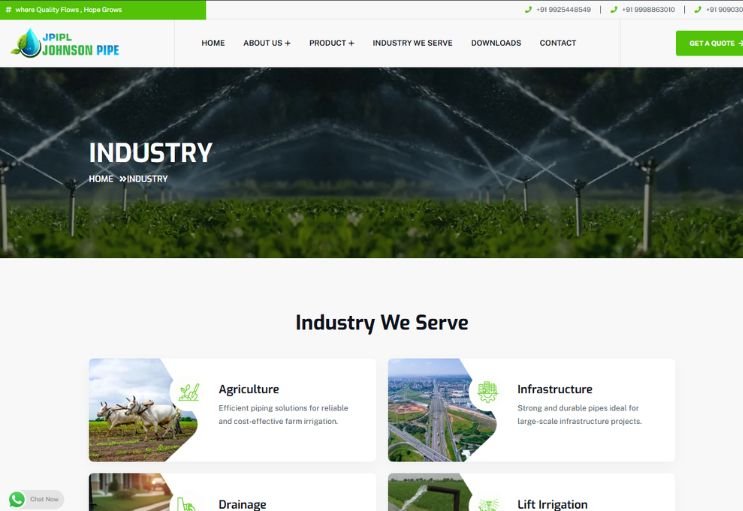Johnson Pipe India website screenshot 2 - inner page of corporate website