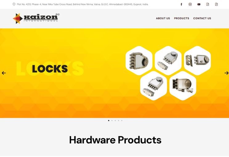 Kaizon Hardware website screenshot 1 - homepage of product catalog website