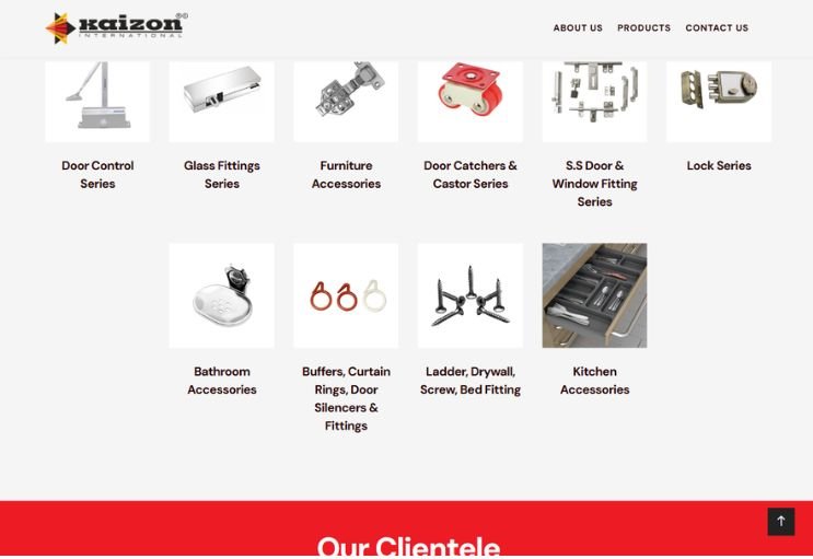 Kaizon Hardware website screenshot 2 - inner page of product catalog website