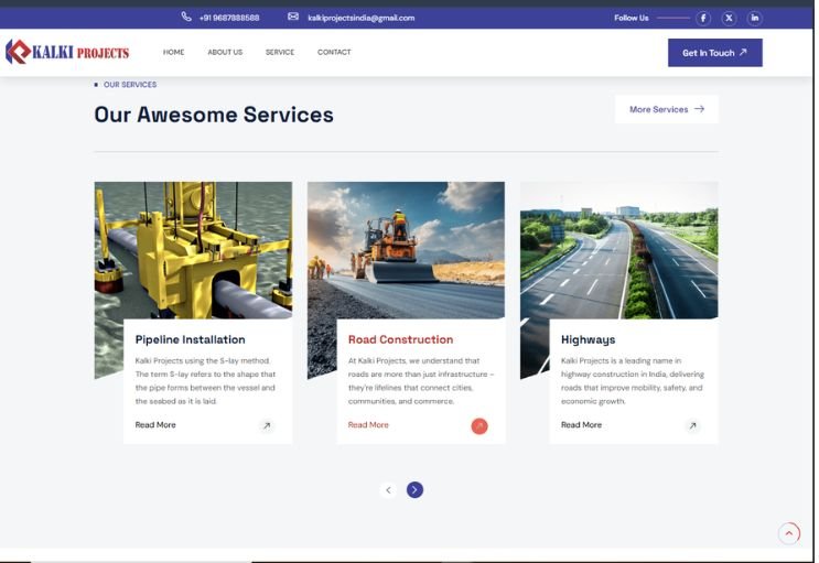 Kalki Projects website screenshot 2 - inner page of corporate website