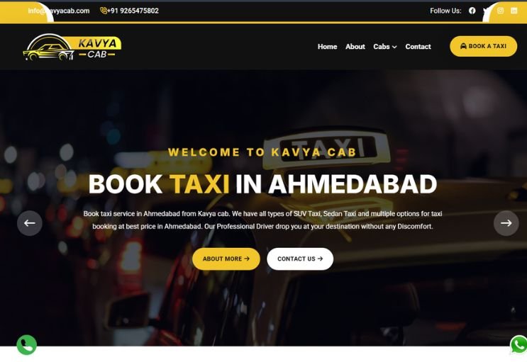 Kavya Cab website screenshot 1 - homepage of professional website