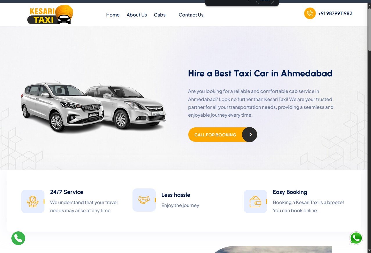 Kesari Taxi website screenshot 1 - homepage of professional website