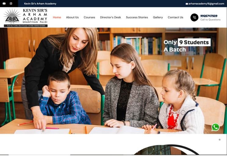 Kevin Sir Academy website screenshot 1 - homepage of professional website