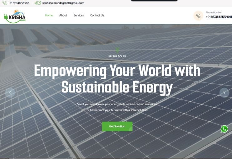 Krisha Solar website screenshot 1 - homepage of corporate website