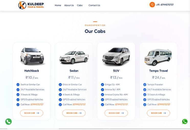 Kuldeep Tours N Travel website screenshot 2 - inner page of professional website