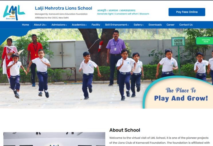 LML School website screenshot 1 - homepage of professional website