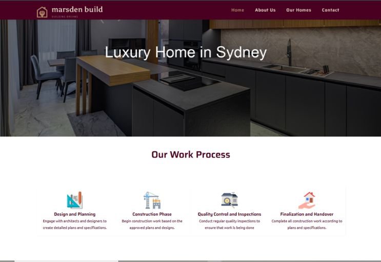 Marsden Build website screenshot 1 - homepage of corporate website